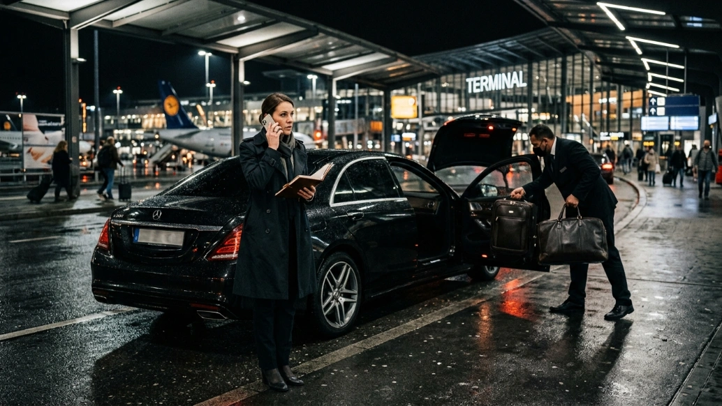 Travel advisor coordinating a late-night airport transfer during a disruption.