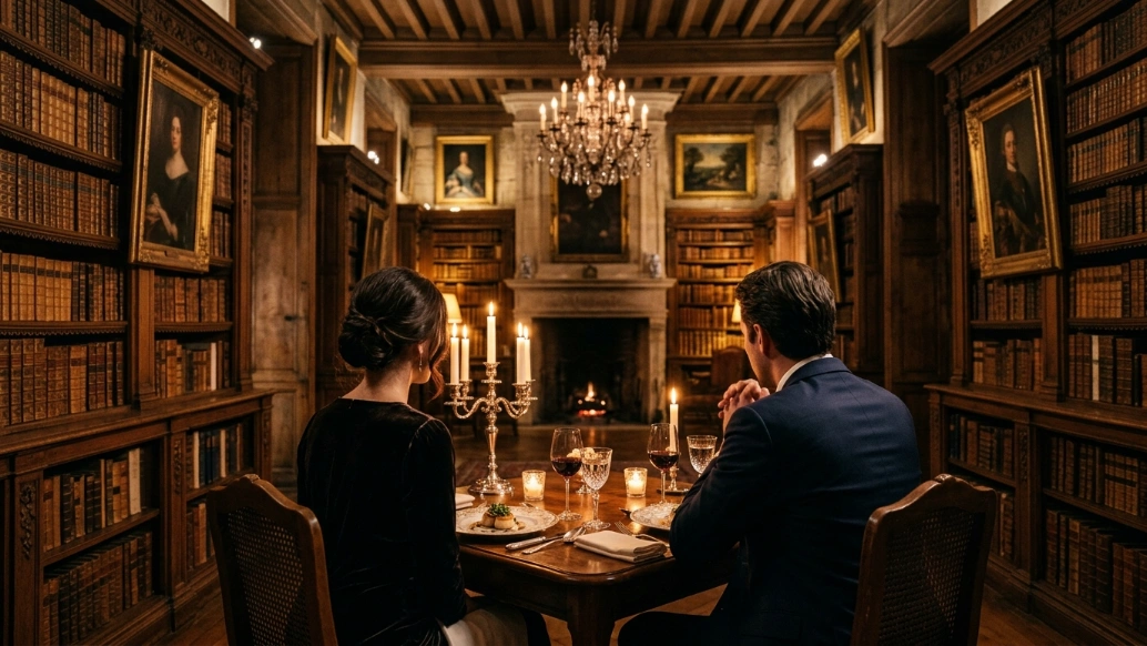 Private Michelin-style dinner inside a Loire Valley château library